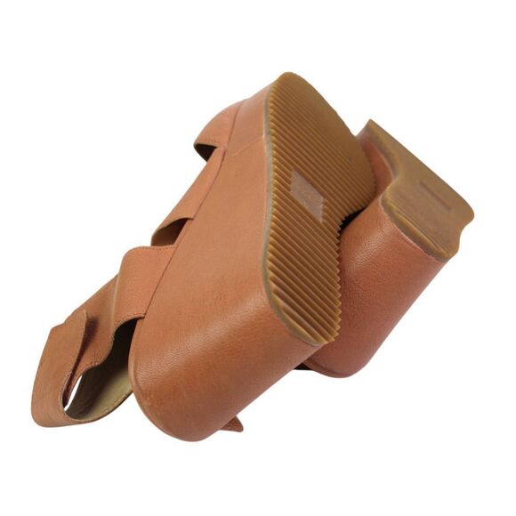 Eileen Fisher TAN BROWN REAL LEATHER PLATFORM OPEN TOE SANDALS SHOES Sz 8 1/2 - Picture 10 of 10